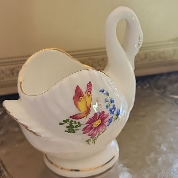Vintage Floral Swan Figurine Trinket Dish Lefton Porcelain Coquette Bridal - Picture 11 of 14